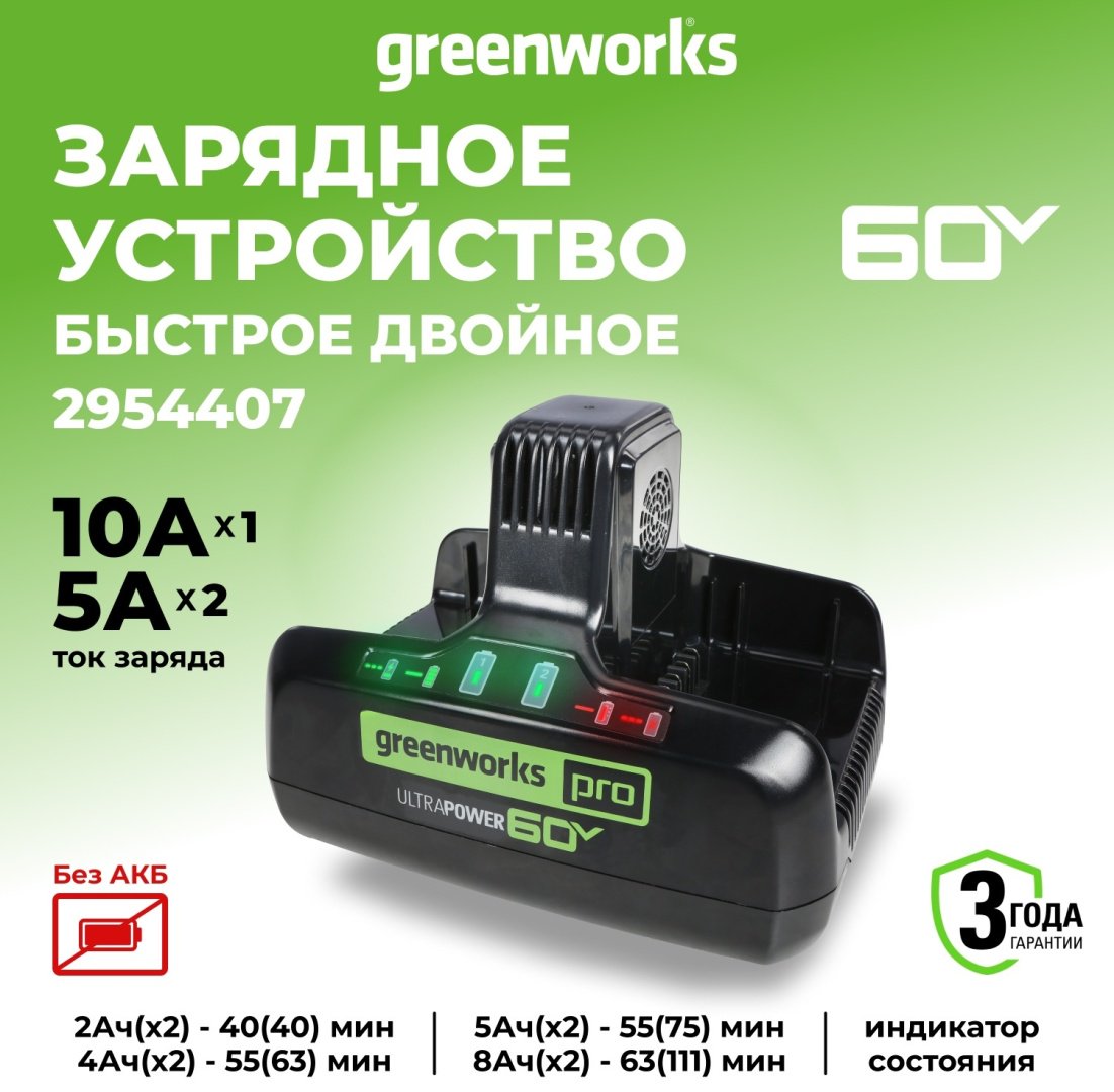Зарядное устройство Greenworks G60DC10 1 шт