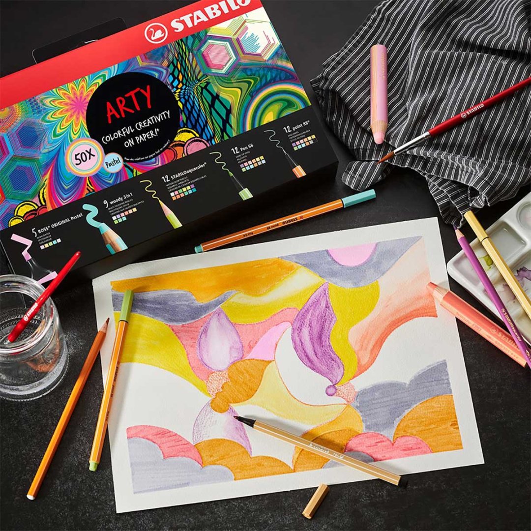 Ручка капиллярная STABILO ARTY Creative set Pastel 50 шт, 0.7 мм, цвет чернил мультиколор купить,NaN