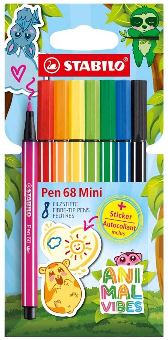 Ручка капиллярная STABILO Mini Animal Vibes 8 шт, 0.4 мм, цвет чернил мультиколор купить,NaN
