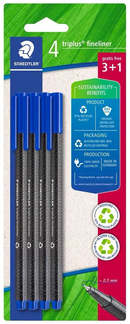 Ручка капиллярная STAEDTLER Triplus 4 шт, 0.3 мм, цвет чернил синий купить,NaN