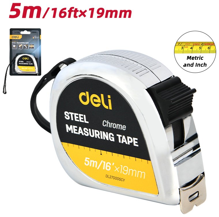 DELI рулетка строительная DL270005CY, 5 м х 19 мм