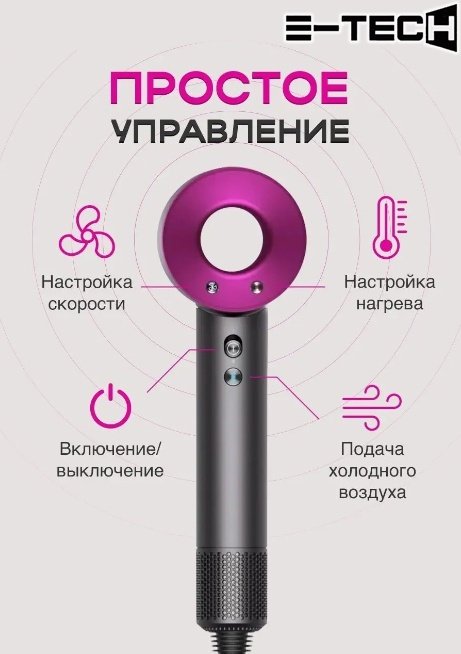E-tech HD15 профессиональный для волос с ионизацией фен розовый