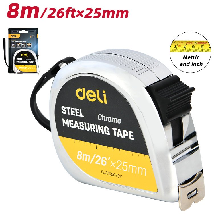 DELI рулетка строительная, бытовая DL270008CY, 8 м х 25 мм купить,NaN
