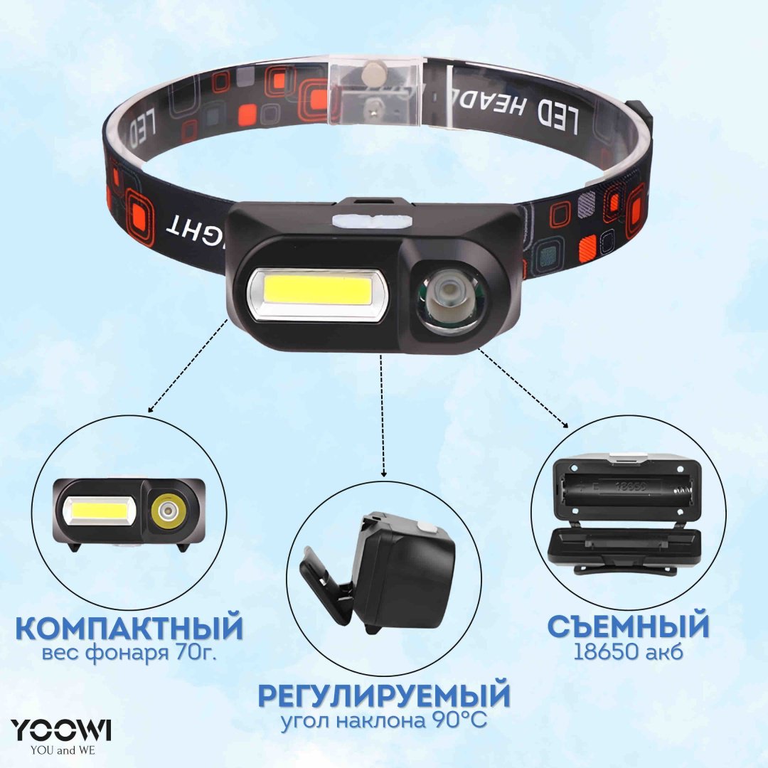 Фонарь YOOWI IP44 налобный черный