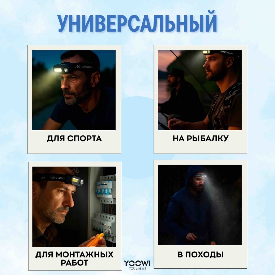 Фонарь YOOWI IP44 налобный черный