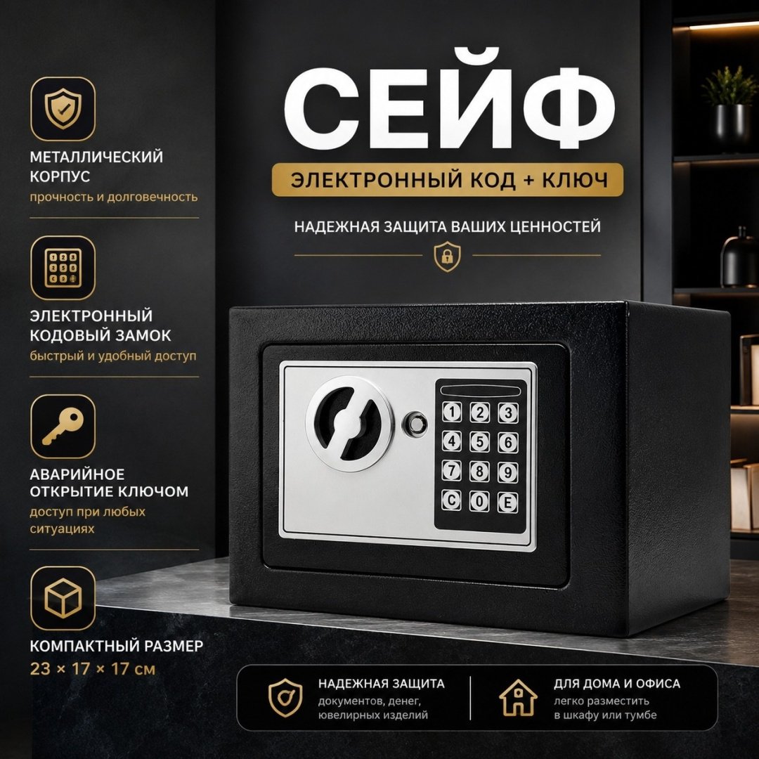 Сейф Kuvert S17E ключевой, кодовый механический замок (230х170х170 мм)