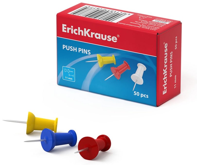 Кнопки канцелярские ErichKrause 24877, 50 шт, красный, белый