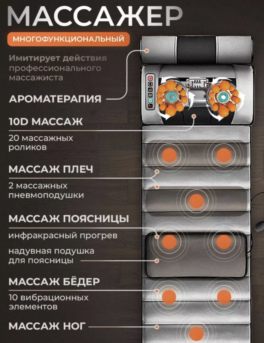 Arbeee Relaxia Essential GREY массажный матрас для тела, 3D-массаж, серый