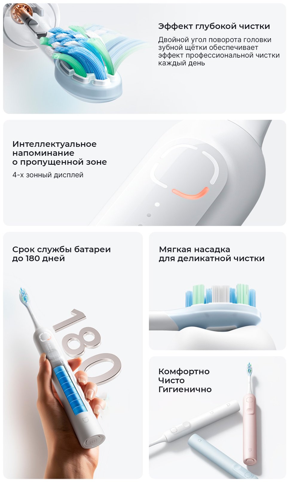Xiaomi ультразвуковая щетка Oscillation Electric Toothbrush BLUE GL щетина средняя голубой