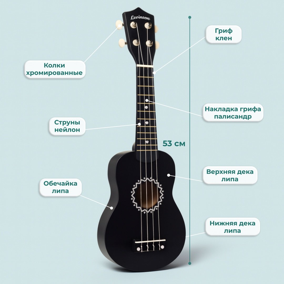 Укулеле сопрано Levinson US-10 BK PACK купить,18000