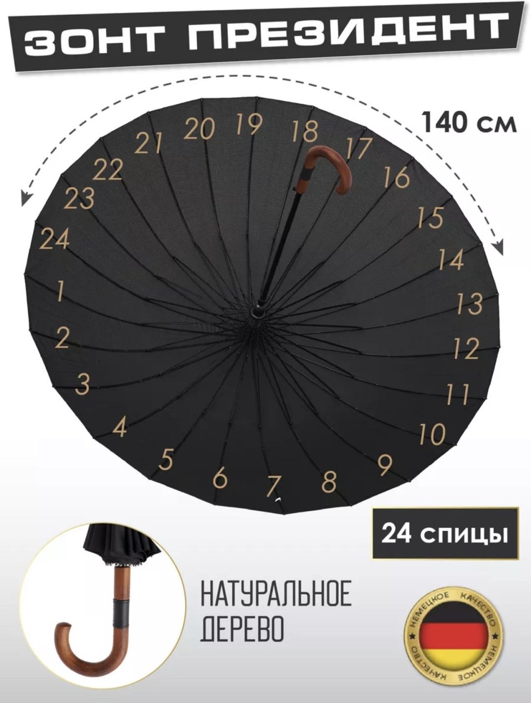 Зонт-трость MGA brand полуавтомат черный