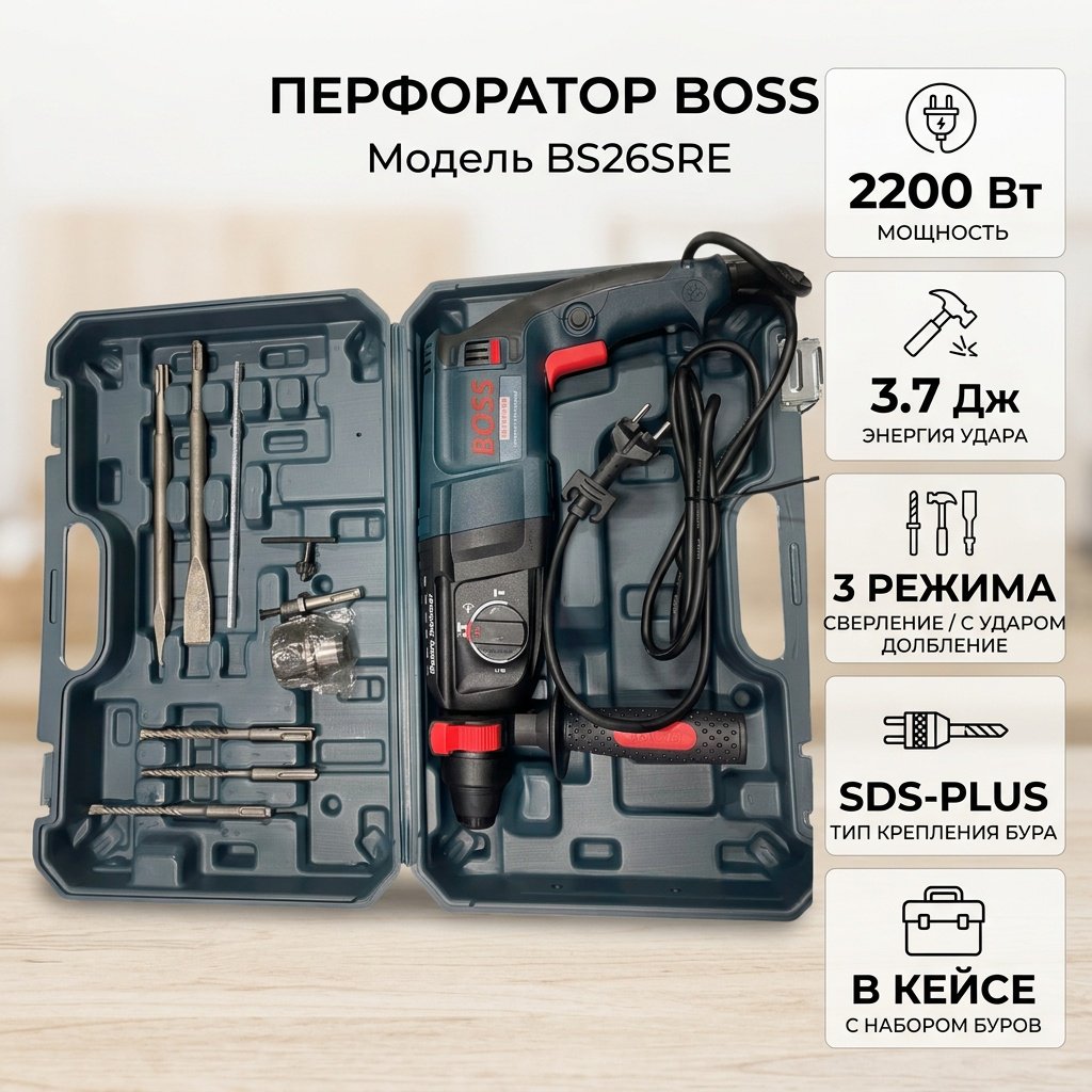 Перфоратор BOSS BS26SRE 3.7 Дж, SDS-Plus