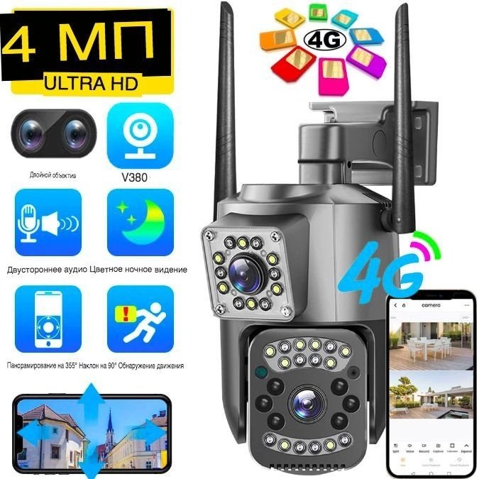 Камера видеонаблюденияV380 Pro уличная поворотная SIM/LAN видеокамера с двойным объективом - ForteMarket Камера видеонаблюденияV380 Pro уличная поворотная SIM/LAN видеокамера с двойным объективом купить,18000