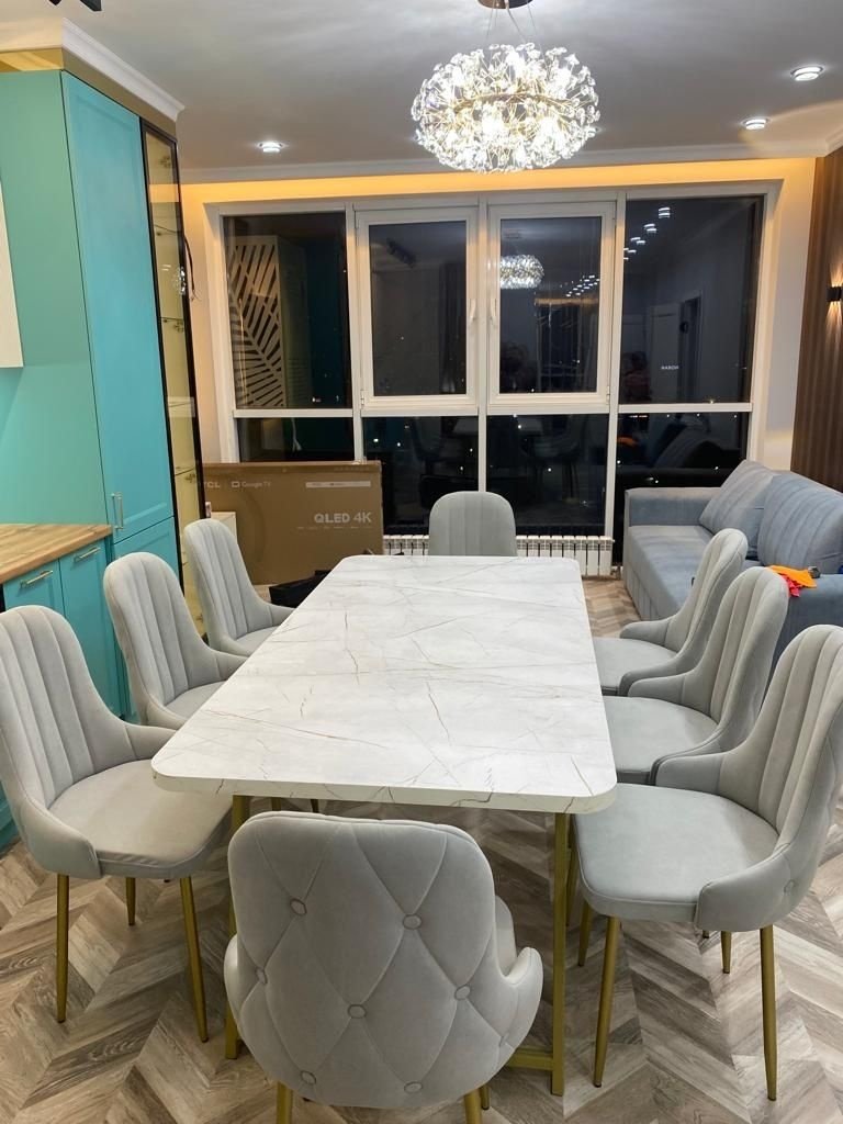 Комплект 858436591, стол 180х90 см + 8 стульев, светло серый купить,210000