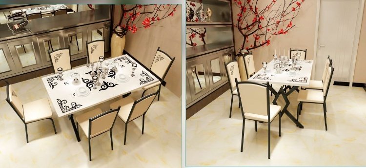 Комплект SEM BRAND Орнамент, стол 150х80 см + 6 стульев, черный, бежевый купить,180000