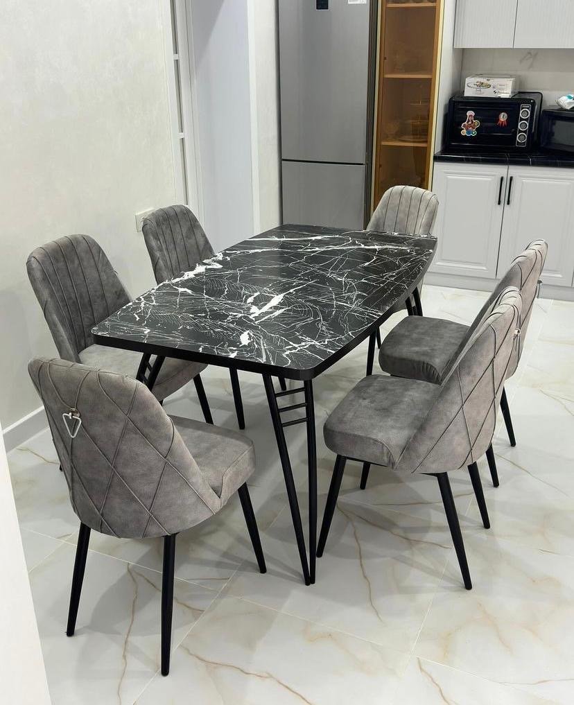 Комплект Grand Miks Париж, стол 150х80 см + 6 стульев, серый купить,290000