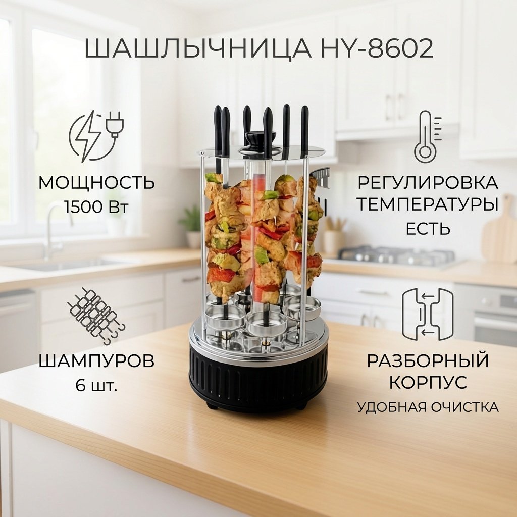 Шашлычница Haley HY-8602 черный, серый купить,19000