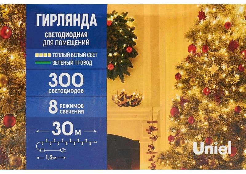 Электрогирлянда Нить Uniel цвет свечения теплый белый 30 м