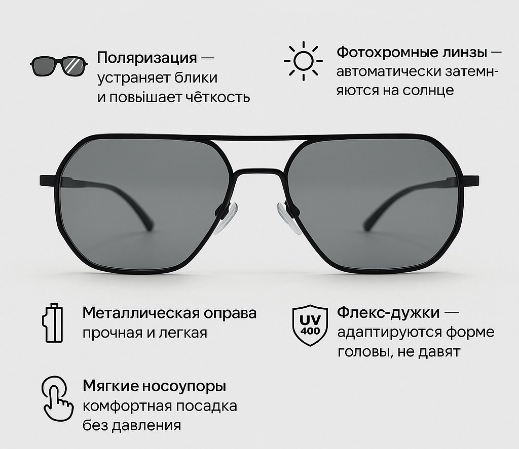 Солнцезащитные очки квадратные фотохромные (хамелеон) купить,8000