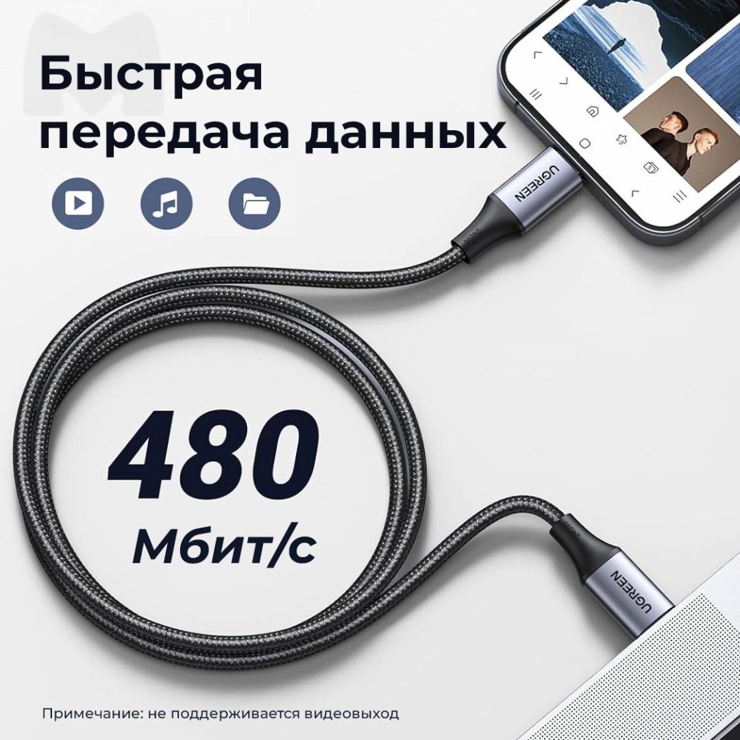 Кабель Ugreen USB TypeC (M), 1 м, US535 (15311) серый купить,NaN