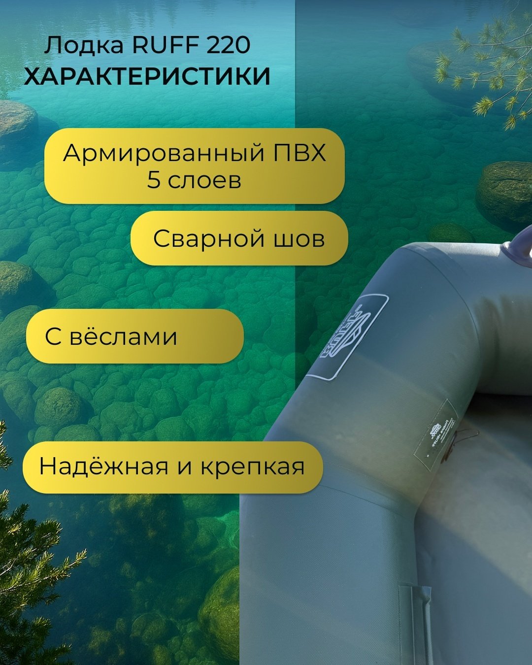 Надувная лодка RUFF ECO 220U ВС зеленый
