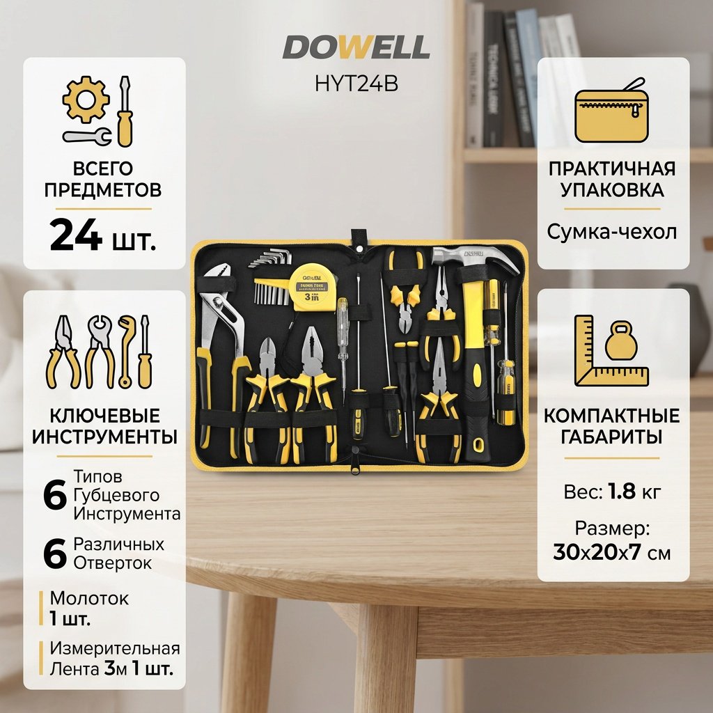 Набор инструментов слесарно-монтажный 24 в 1 Dowell HYT24B купить,17000