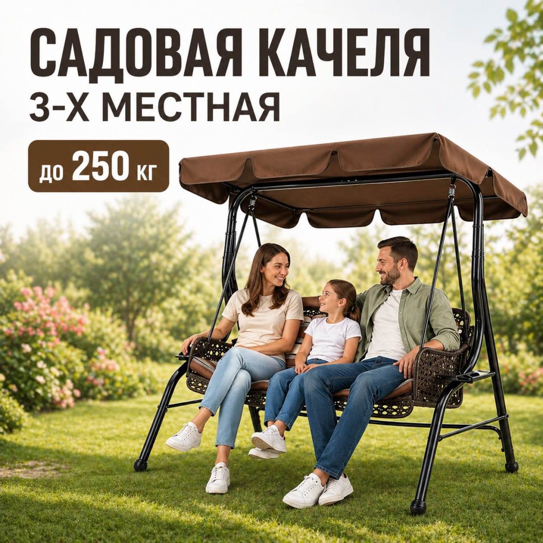 Садовые качели Hatter до 250 кг, кол-во мест: 3, коричневый