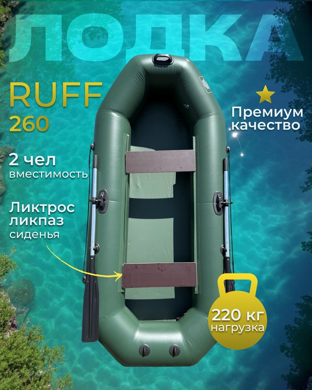 Надувная лодка RUFF 260 зеленая