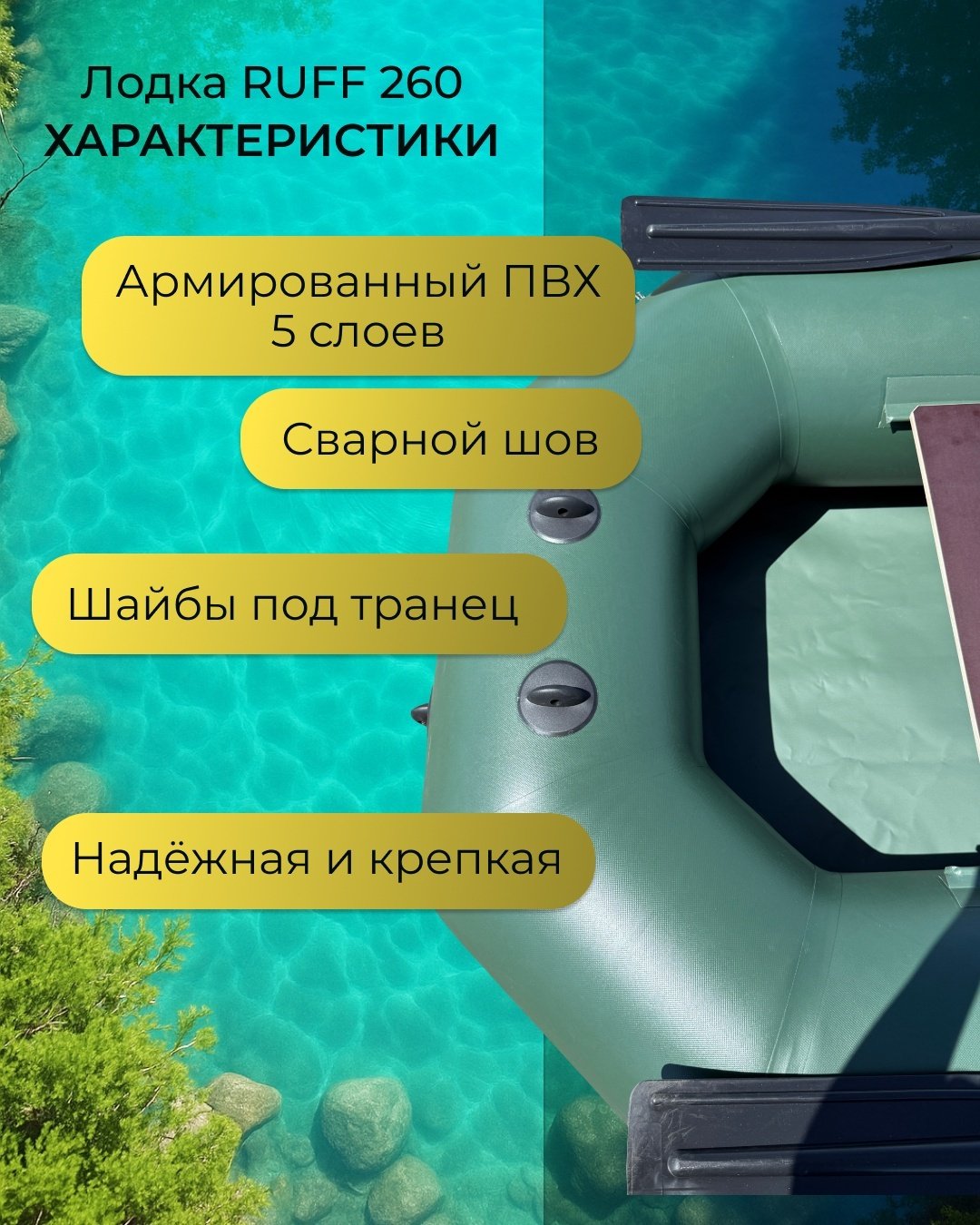Надувная лодка RUFF 260 зеленая