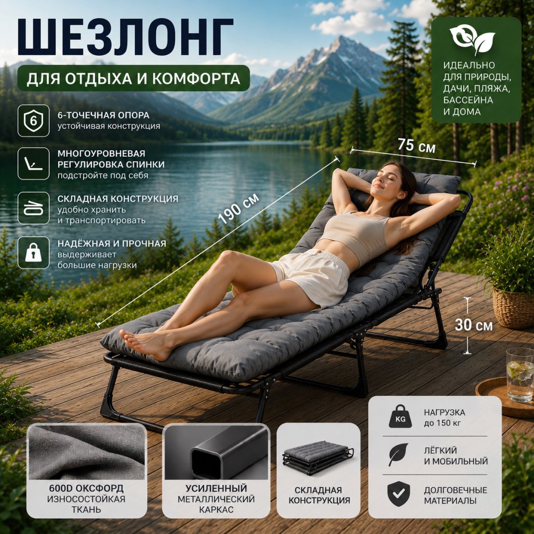 Шезлонг ELEVE11 Terra черный