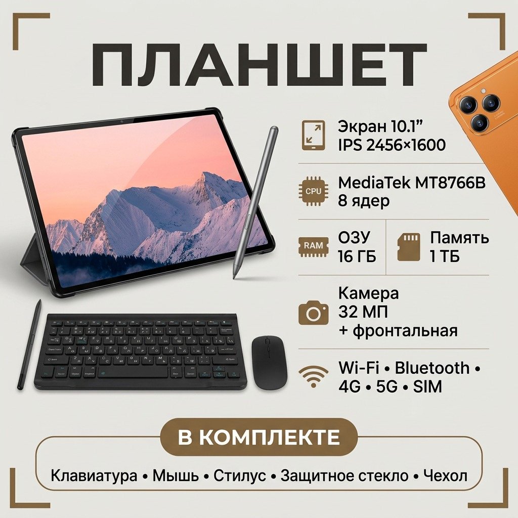 Планшет OZCT Pro 17 Max 10.1 дюйм 16 Гб/1024 Гб оранжевый купить,65000