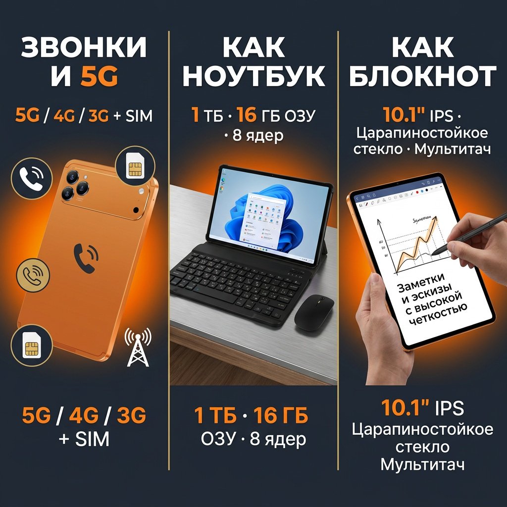 Планшет OZCT Pro 17 Max 10.1 дюйм 16 Гб/1024 Гб оранжевый купить,65000