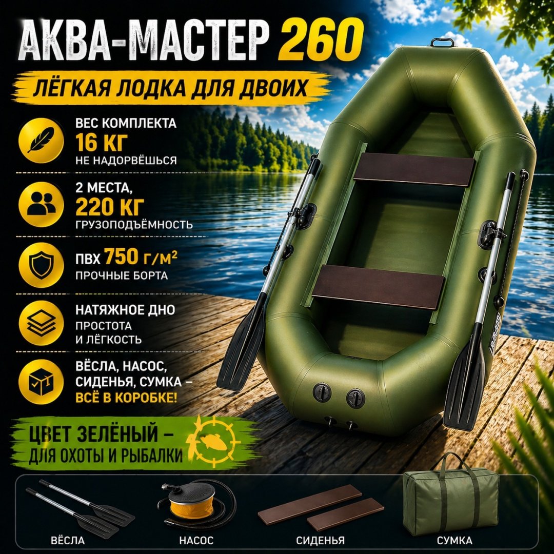 Надувная лодка Аква Мастер 260 зеленый