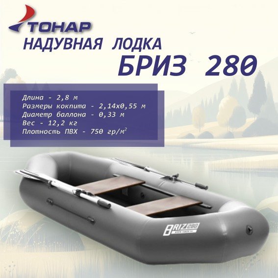 Надувная лодка ТОНАР БРИЗ 280 Серый серый