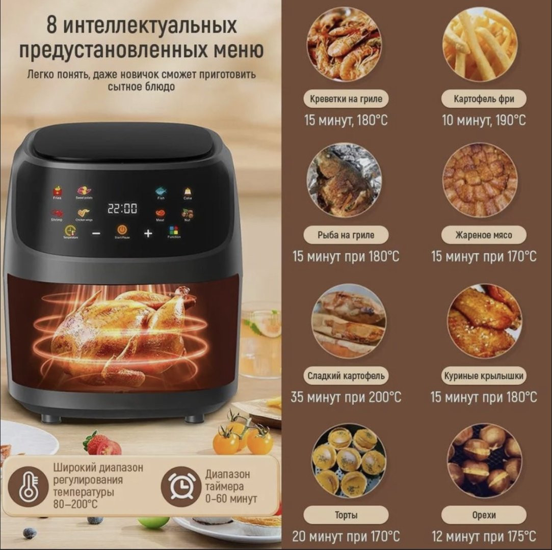 Аэрогриль Silver Crest S18 8 л черный купить,32000