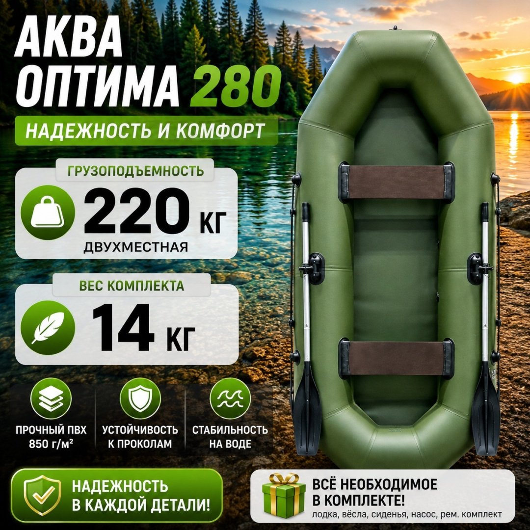 Надувная лодка Аква Оптима 280 зеленый