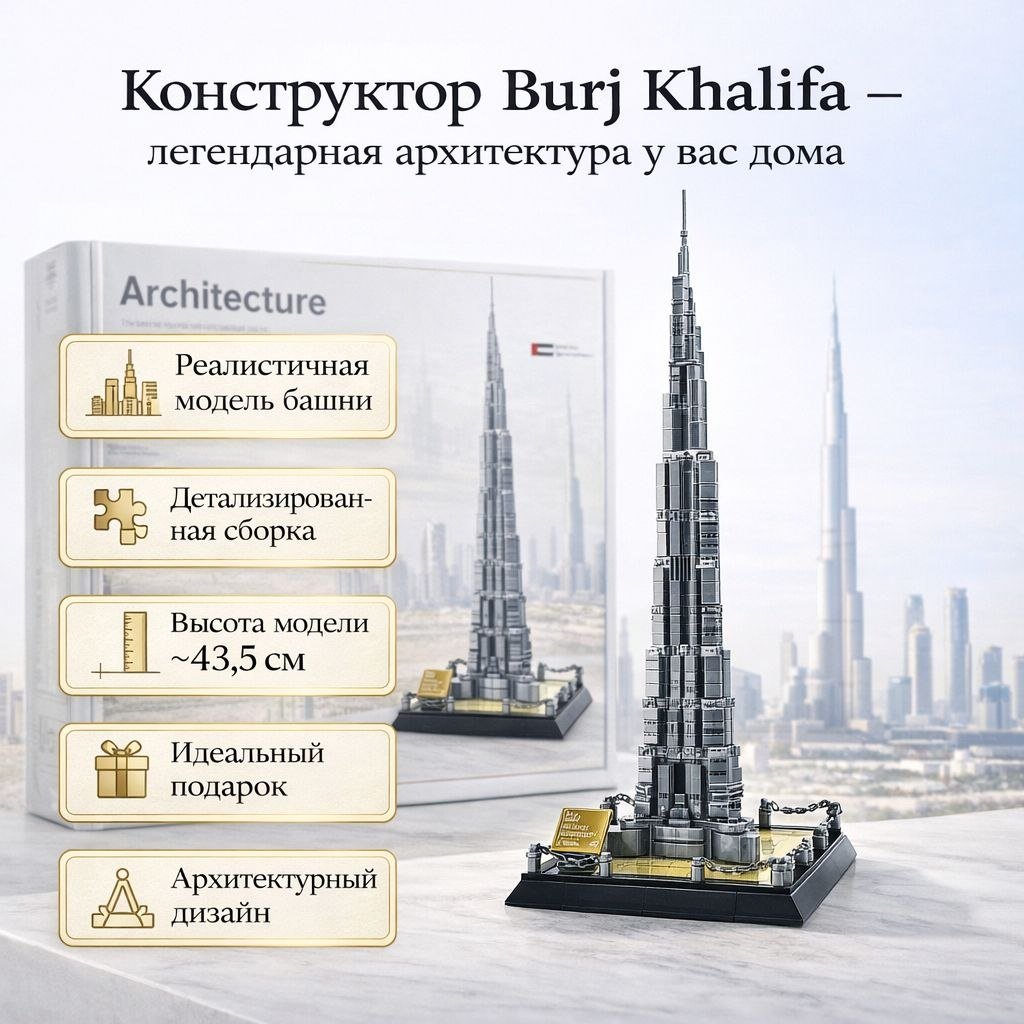 Конструктор Реалистичная копия башни Burj Khalifa 30379441_ОАЭ 555, деталей 555 шт купить,NaN