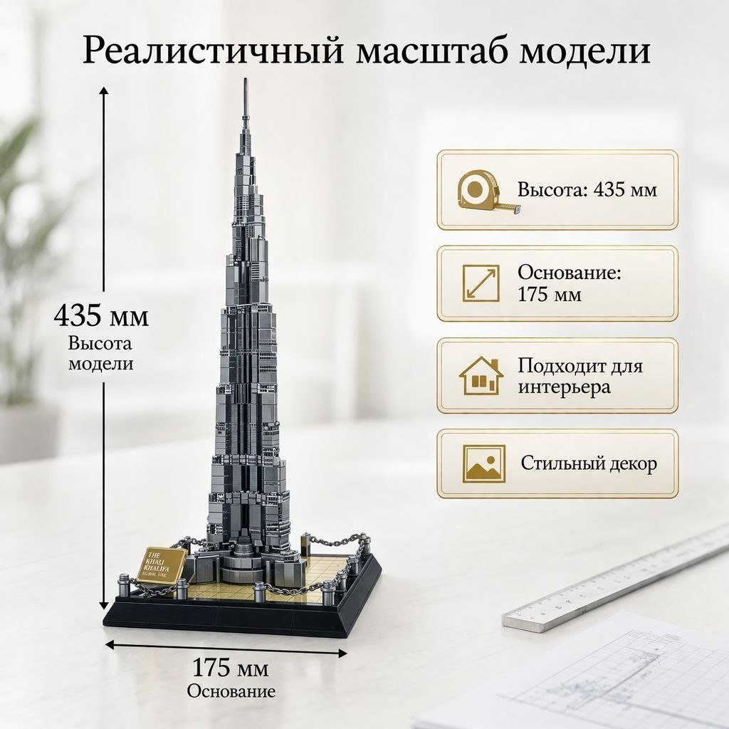 Конструктор Реалистичная копия башни Burj Khalifa 30379441_ОАЭ 555, деталей 555 шт купить,NaN