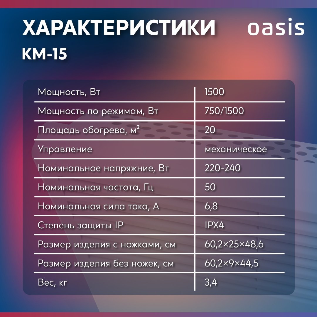 Конвектор Oasis KM-15 белый купить,31000