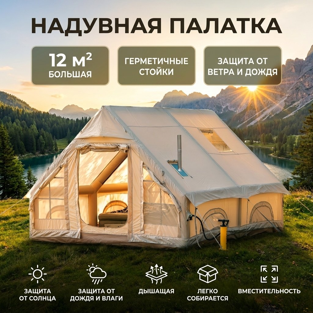 Надувная палатка TerraFox TF-Camping кемпинговая количество мест: 10 бежевый купить,NaN