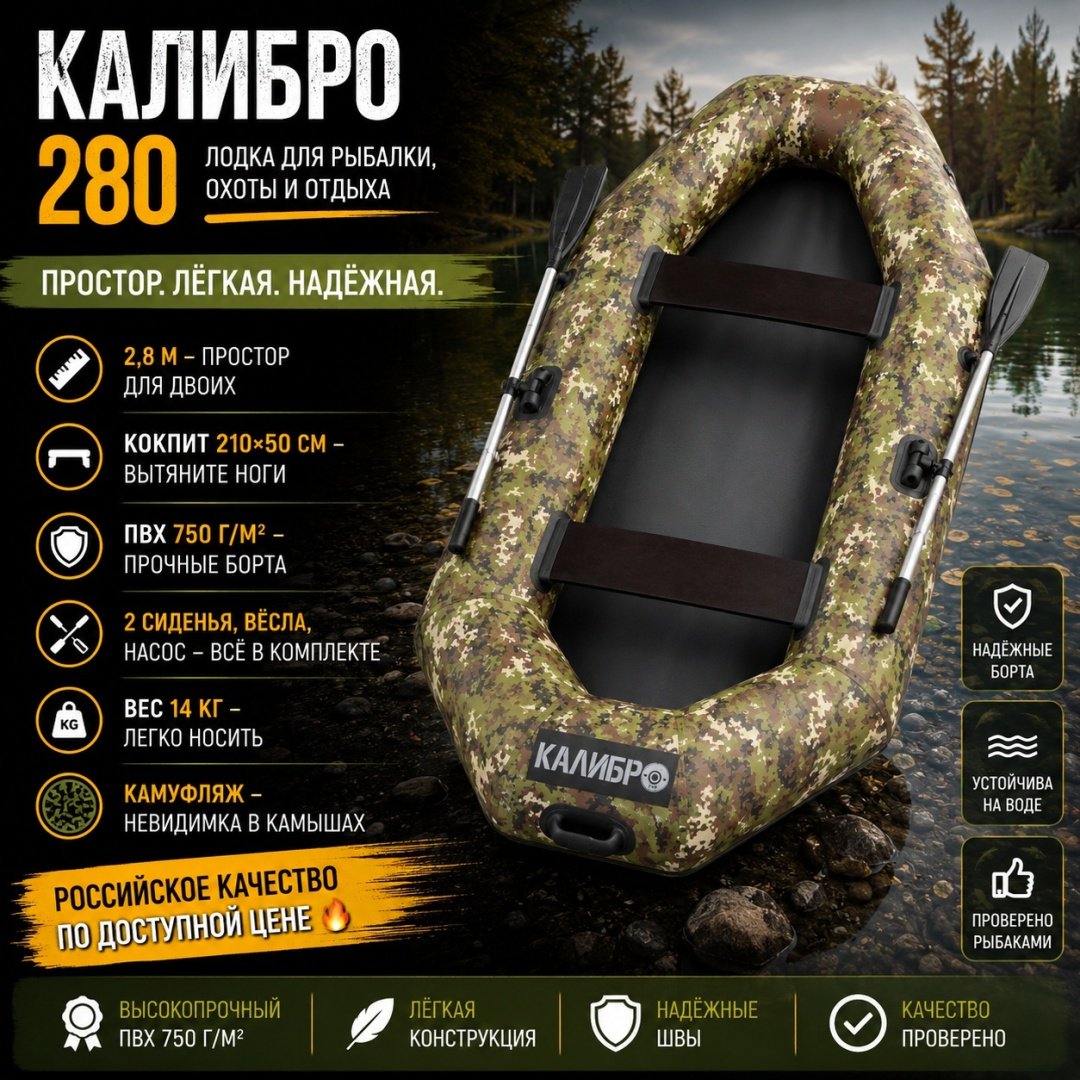 Надувная лодка Калибро Калибро 280 камуфляж камуфляж