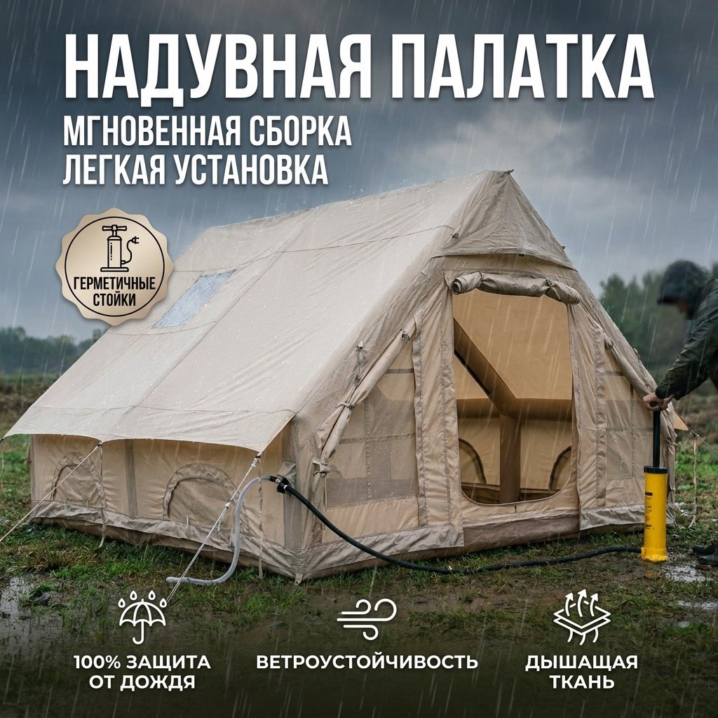 Надувная палатка TerraFox TF-Camping кемпинговая количество мест: 10 бежевый купить,NaN
