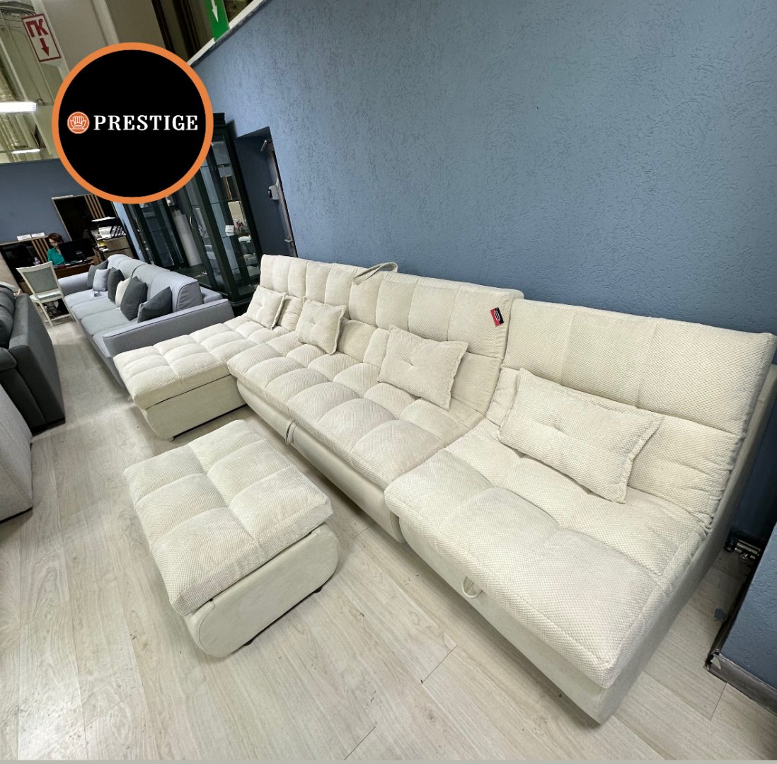 Диван модульный Prestige Пума, 370х170 см, обивка велюр, белый купить,640000