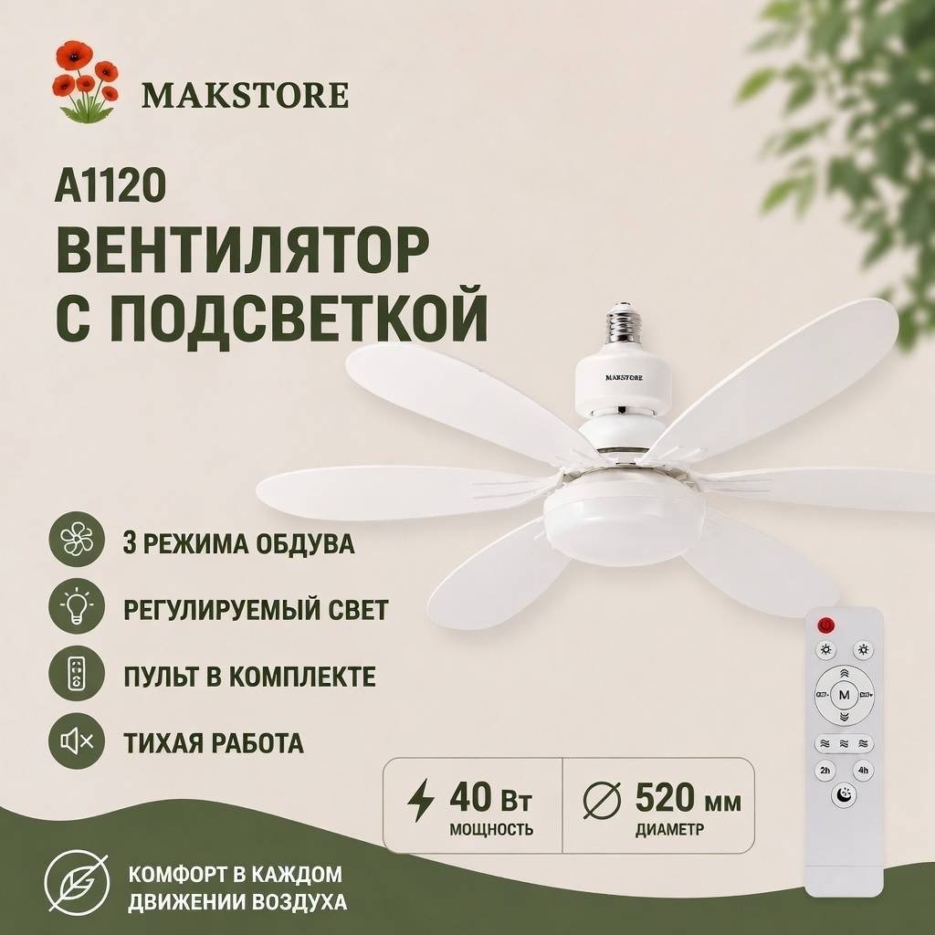 Вентилятор MAKSTORE A1120 белый купить,NaN