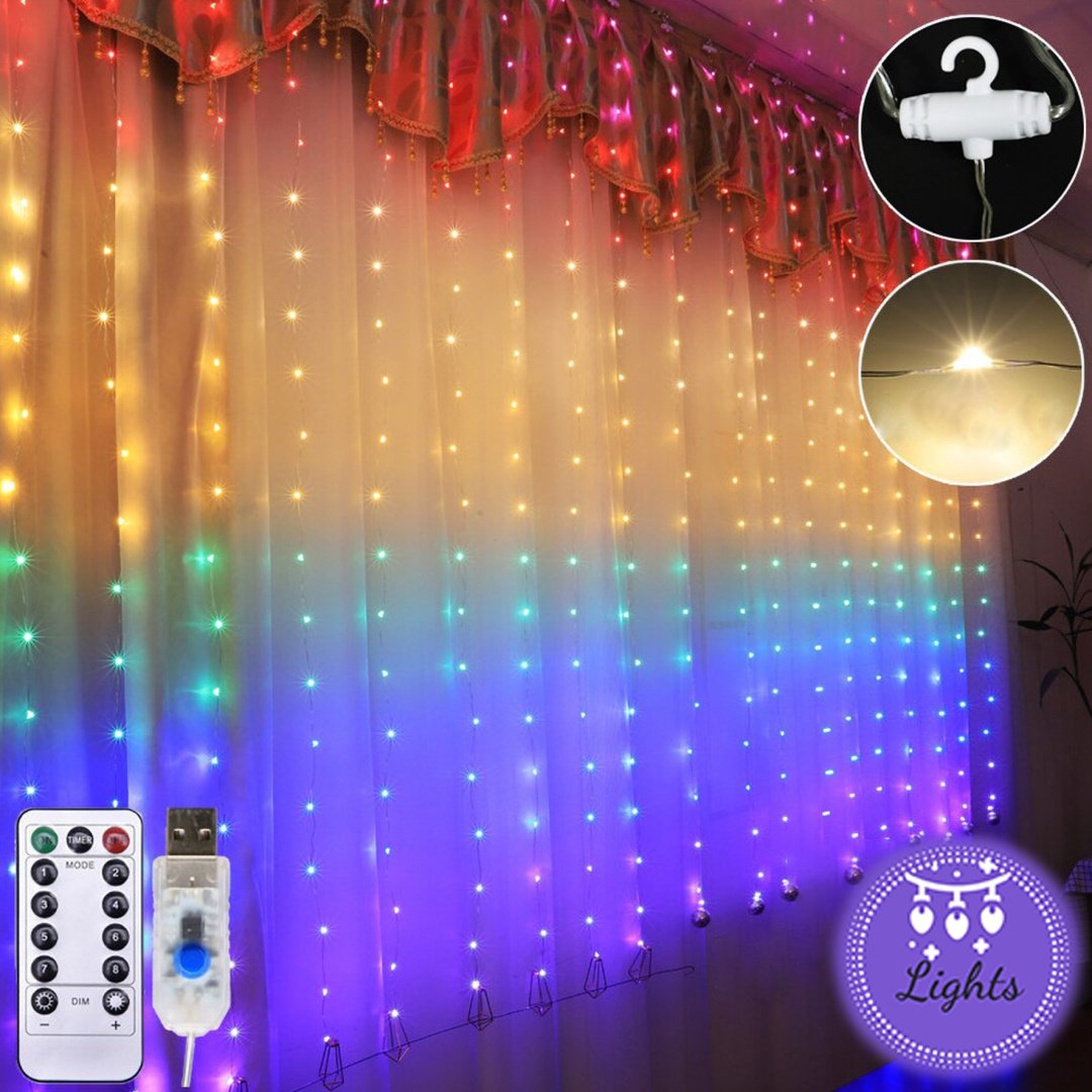 Электрогирлянда Нить, водопад, штора, штора LED LIGHTS цвет свечения мультиколор 3 м