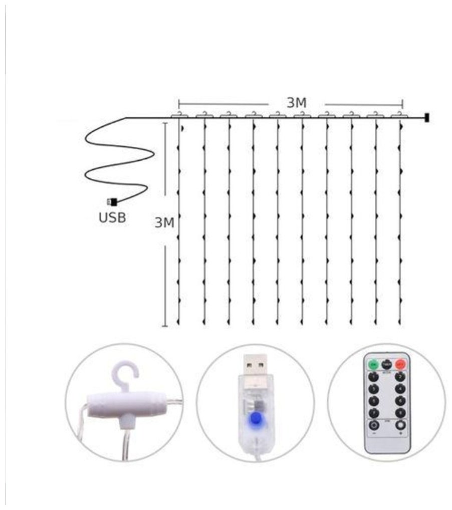 Электрогирлянда Нить, водопад, штора Led Light цвет свечения теплый 3 м