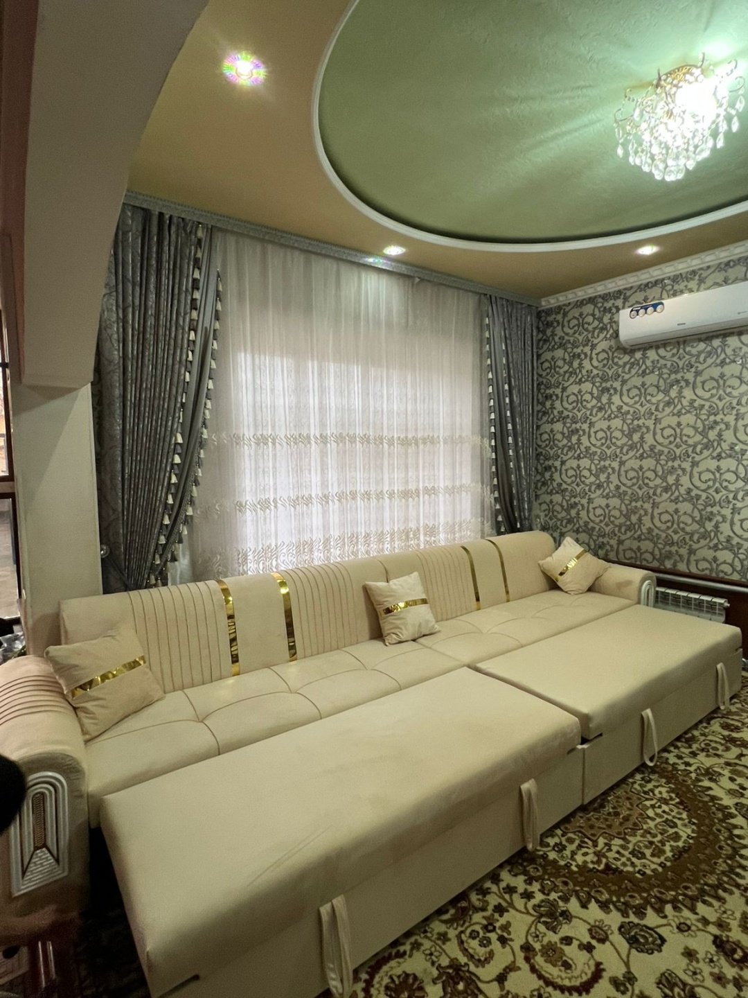 Диван РИМ, 400х90 см, обивка велюр, бежевый купить,NaN