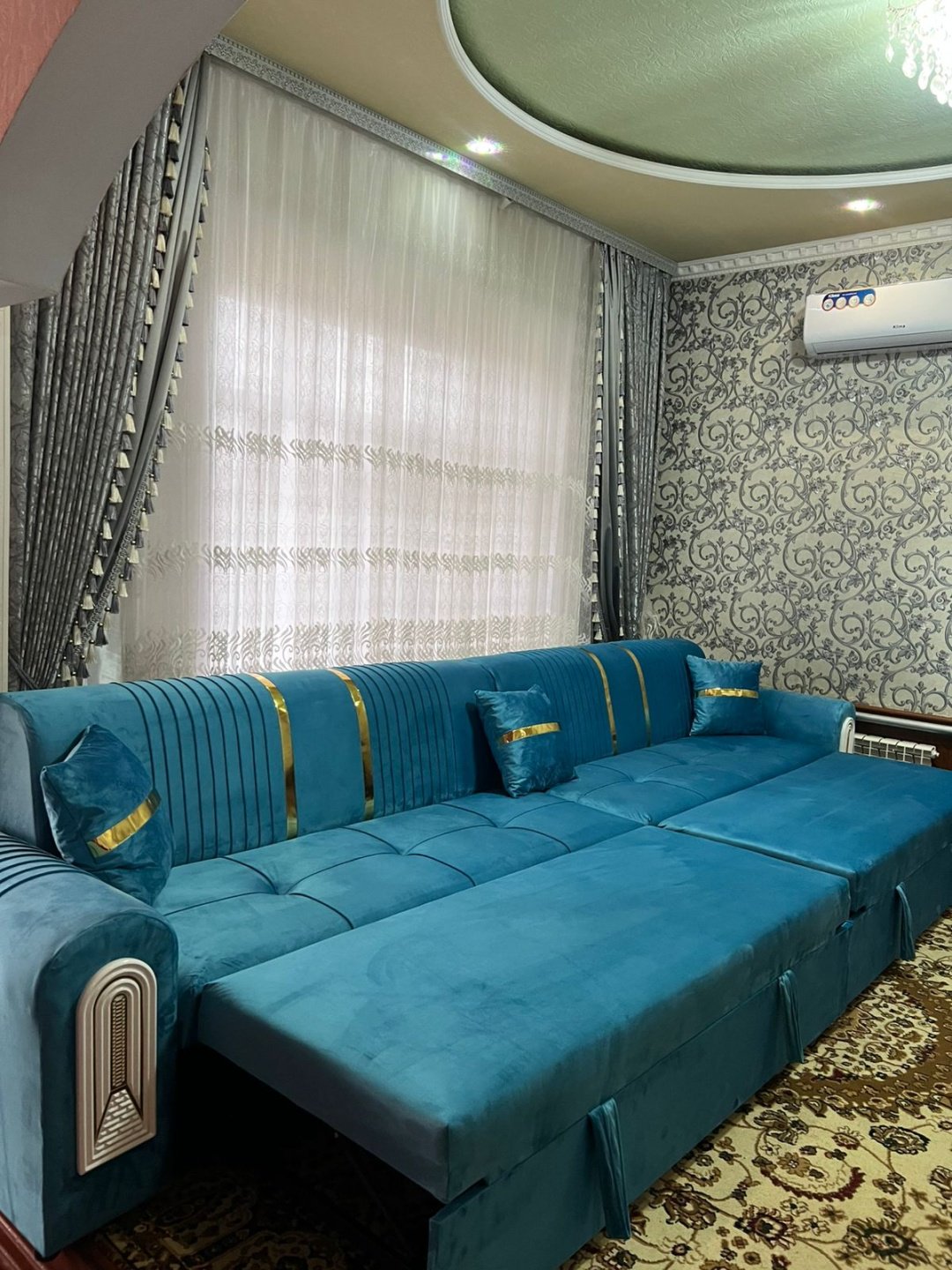 Диван РИМ, 400х90 см, обивка велюр, синий купить,330000