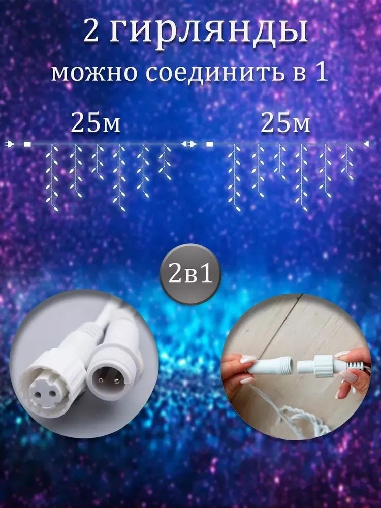 Электрогирлянда Бахрома цвет свечения теплый белый 25 м