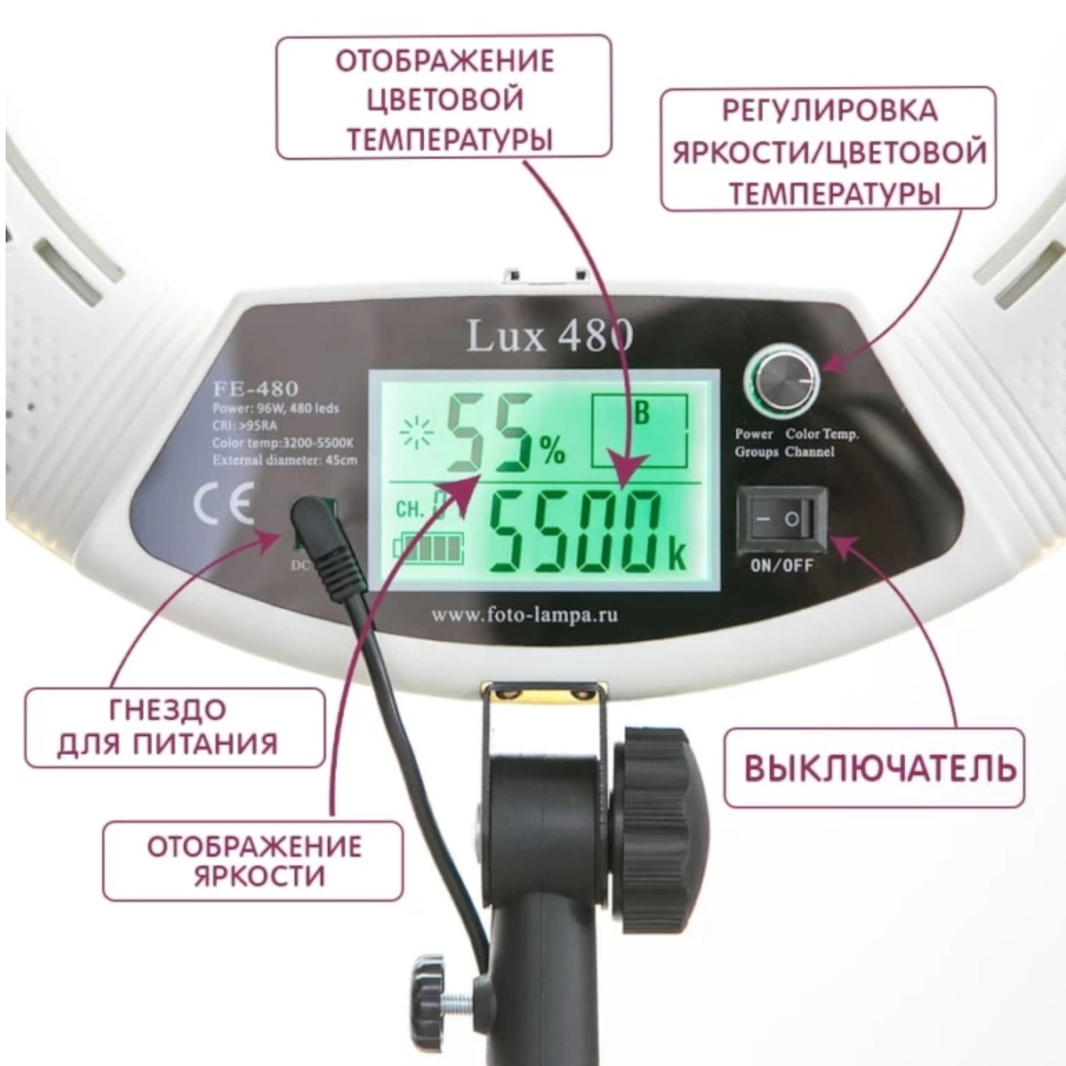 Кольцевая лампа ZNLUX FD-480 46 см white